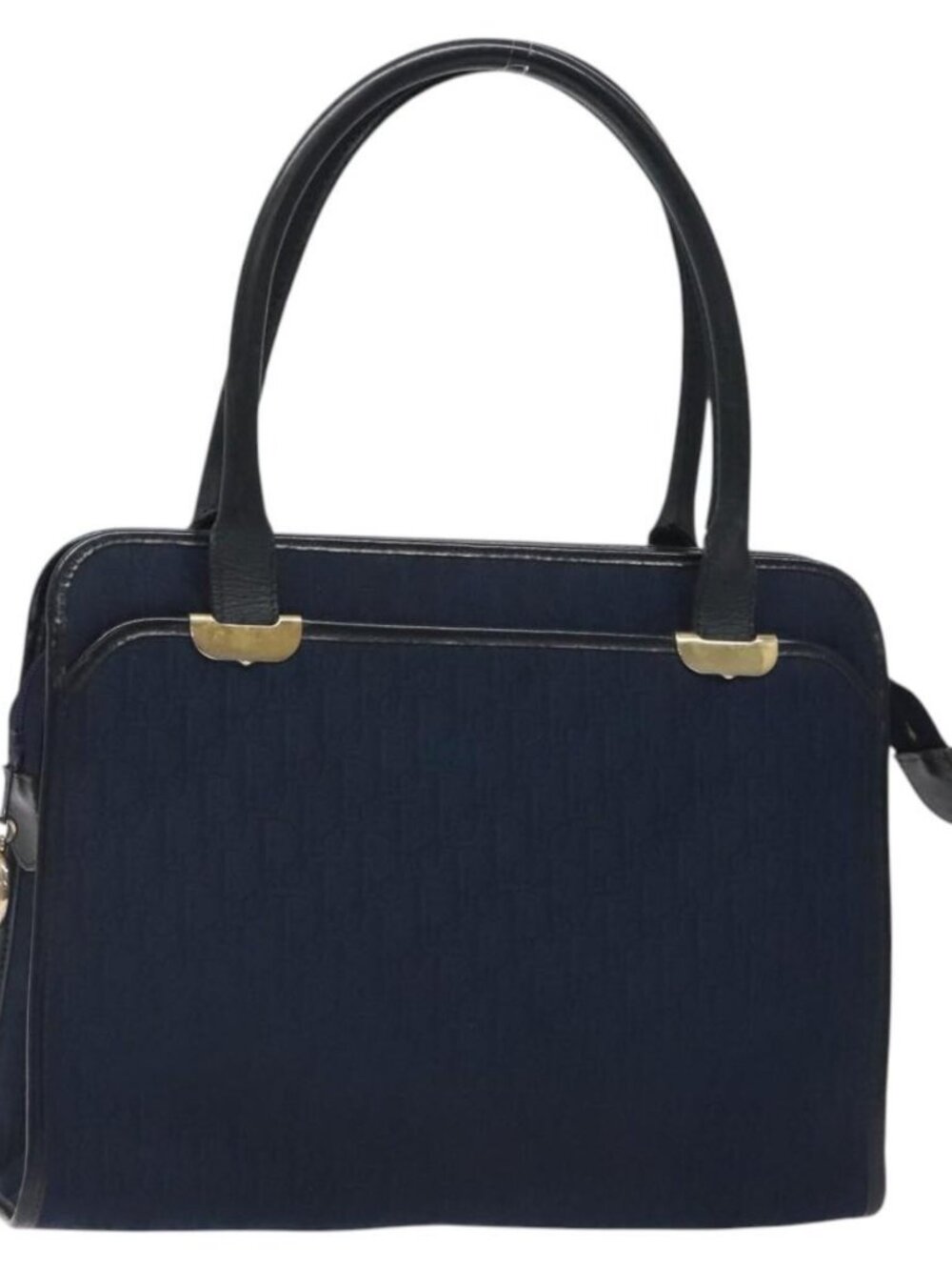 Christian Dior Trotter Canvas Hand Bag Navy Gold Auth 126815